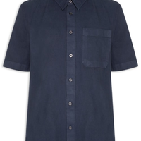 Camisa Masculina Casual Manga Curta Over Cotton Linen Used - Azul