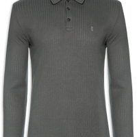 Camisa Polo Masculina Malha Tricot Canelado - Cinza
