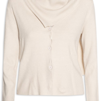 Cardigan Feminino com Botões e Cachecol em Tricot - Bege