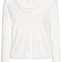 Cardigan Feminino com Botões e Cachecol em Tricot - Off White