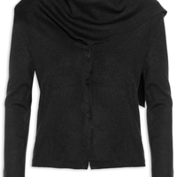 Cardigan Feminino com Botões e Cachecol em Tricot - Preto