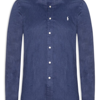 Camisa Masculina Manga Longa Custom Fit Linen - Azul