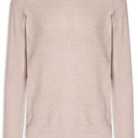 Suéter Mascullino Em Tricot Gola Careca Com Textura - Bege
