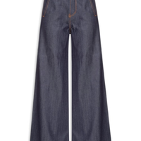 Calça Jeans Reta Raw Cintura Alta Feminina Azul