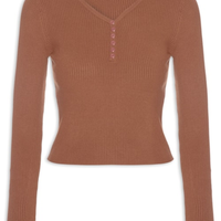 Suéter Feminino Em Tricot Com Botões - Marrom