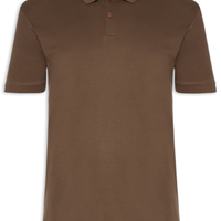 Polo Masculina Básica Em Algodão Egípcio Suedine - Marrom