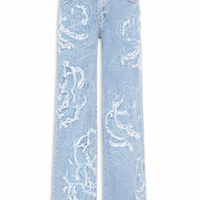 Calça Jeans Feminina Bordada Flor - Azul