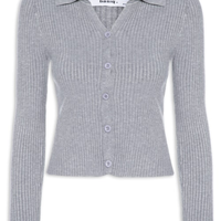 Cardigã Feminino Canelado Gola Polo - Cinza