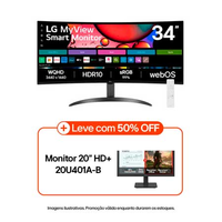 Monitor LG MyView Smart 34SR60QC-B Tela curva 34" QuadHD 2K 21:9, WebOS, Air Play, Screen Share, Bluetooth, ThinQ Home - 34SR60QC-B
