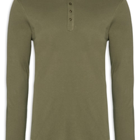 Camiseta Masculina Pima Manga Longa Com Botões Regular Fit - Verde