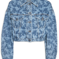 Jaqueta Feminina Jeans Cropped Estampa Frog - Azul