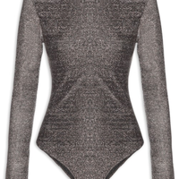 Body Manga Longa Metalic Mix - Prata