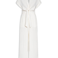Macacão Feminino Amarração Decote Frente - Off White