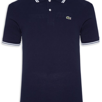 Polo Masculina Classic Fit Gola E Manga Listradas Em Piquet De Algodão - Azul