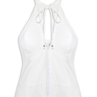 Blusa Feminina Frente Única Com Gola Alta Em Linho Misto - Off White