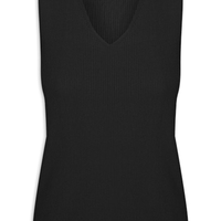 Blusa Feminina Tricot Decote V Sem Manga - Preto