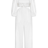 Macacão Feminino Linho Manga Bufante - Off White