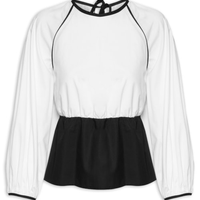 Blusa Feminina Algodão Bicolor Manga Raglan - Preto