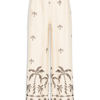 Calça Feminina Linho Pantalona Bordado Orla - Bege