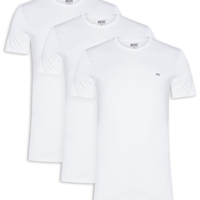 Kit de 3 Camisetas Masculinas em Algodão - Branco