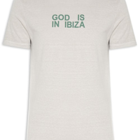 Camiseta Masculina Estampada God Is in Ibiza - Cinza