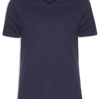 Camiseta Masculina Básica Gola V Em Algodão - Azul