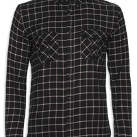 Camisa Masculina Com 2 Bolsos Flannel Quadros - Preto