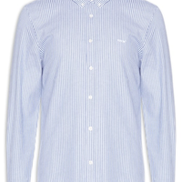 Camisa Masculina Button Down Regular Fit Listrada em Algodão - Azul