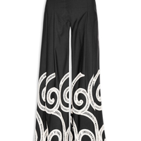 Calça Feminina Ampla Com Bordados - Preto