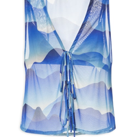 Blusa Feminina Amarração Tule Estampa Urca - Azul
