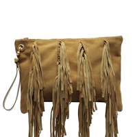 Bolsa Feminina Tiracolo Suede Grande Franjas - Bege