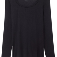 Blusa De Manga Comprida Em Cashmere Ultralight Com Decote Em u - Preto