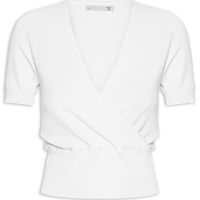 Blusa Feminina Transpassada Em Tricot - Branco