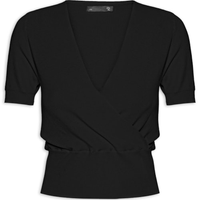 Blusa Feminina Transpassada Em Tricot - Preto