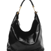 Bolsa Feminina Hobo Couro Grande Alça Metais - Preto