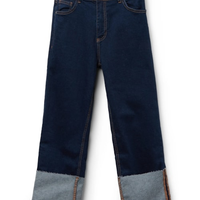 Calça Jeans Cropped Com Dobra Removível - Azul