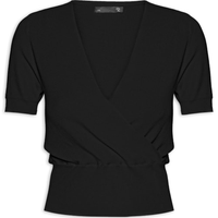 Blusa Feminina Transpassada Em Tricot - Preto