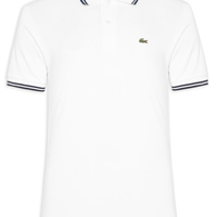Polo Masculina Classic Fit Gola E Manga Listradas Em Piquet De Algodão - Branco