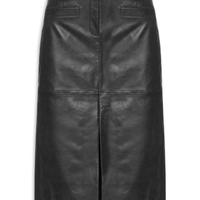 Saia Midi Com Fenda Em Couro - Vermelho