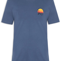 Camiseta Masculina Manga Curta Gola Careca Vintage Arpoador Patch - Azul