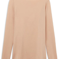 Blusa De Manga Comprida Com Decote Canoa Em Algodão Ultralight - Bege