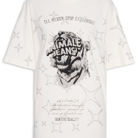 Camiseta Feminina Malha Tigre Brilho Over - Branco