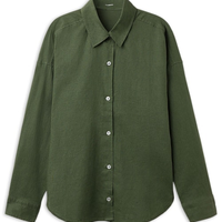 Camisa Curta Em Linho e Viscose - Verde