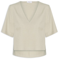 Blusa Feminina Decote V Manga Curta - Bege
