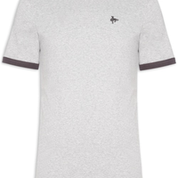 Camiseta Masculina Retro Embroidered Ringer Neck - Cinza