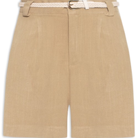 Short Feminino Pregas Com Linho - Marrom