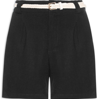 Short Feminino Pregas Com Linho - Preto