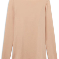Blusa De Manga Comprida Com Decote Canoa Em Algodão Ultralight - Bege