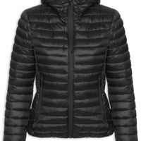 Jaqueta Feminina Puffer Forrada Com Gorro Destacável - Preto