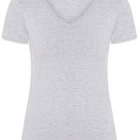 Camiseta Feminina Básica Decote Em V - Cinza